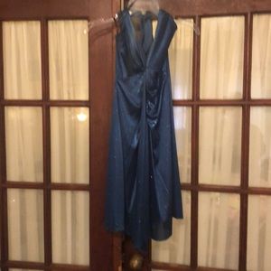 Halter, blue with sparkle, knee-length dress